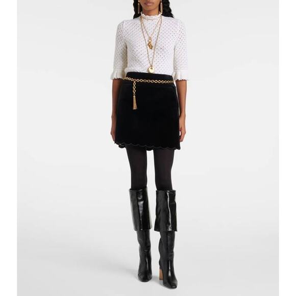 Chloe Velvet Scalloped Mini Skirt in Black FR 40 US 8 - Picture 1 of 4